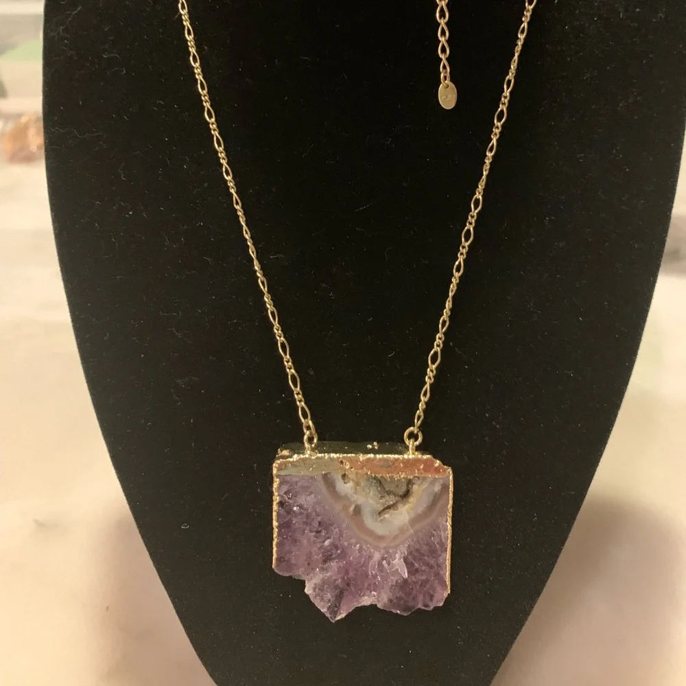 Gold plated necklace with amethyst - Picture 1 of 5